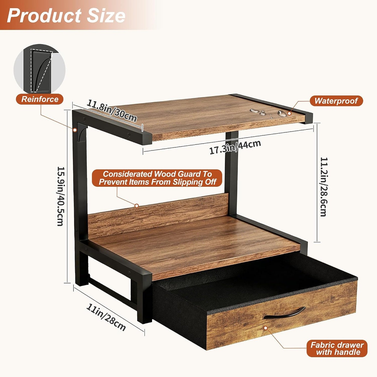 Printer Stand for Desk, Desktop Printer Stand with Fabric Drawer, 2-Tier Desk...