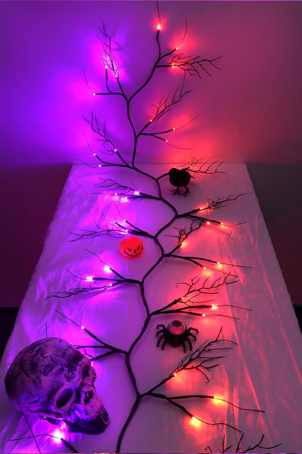 9 FT Halloween Lighted Twig Garland Decorations, 72 LED Orange Purple Lights ...