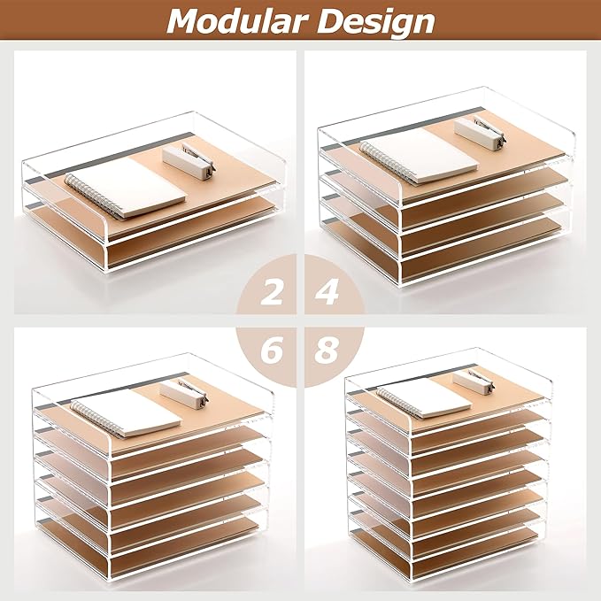 2 Pack- Stackable Paper Letter Tray, A4 File Tray Desk Organizer, Acrylic Desk - Image 3