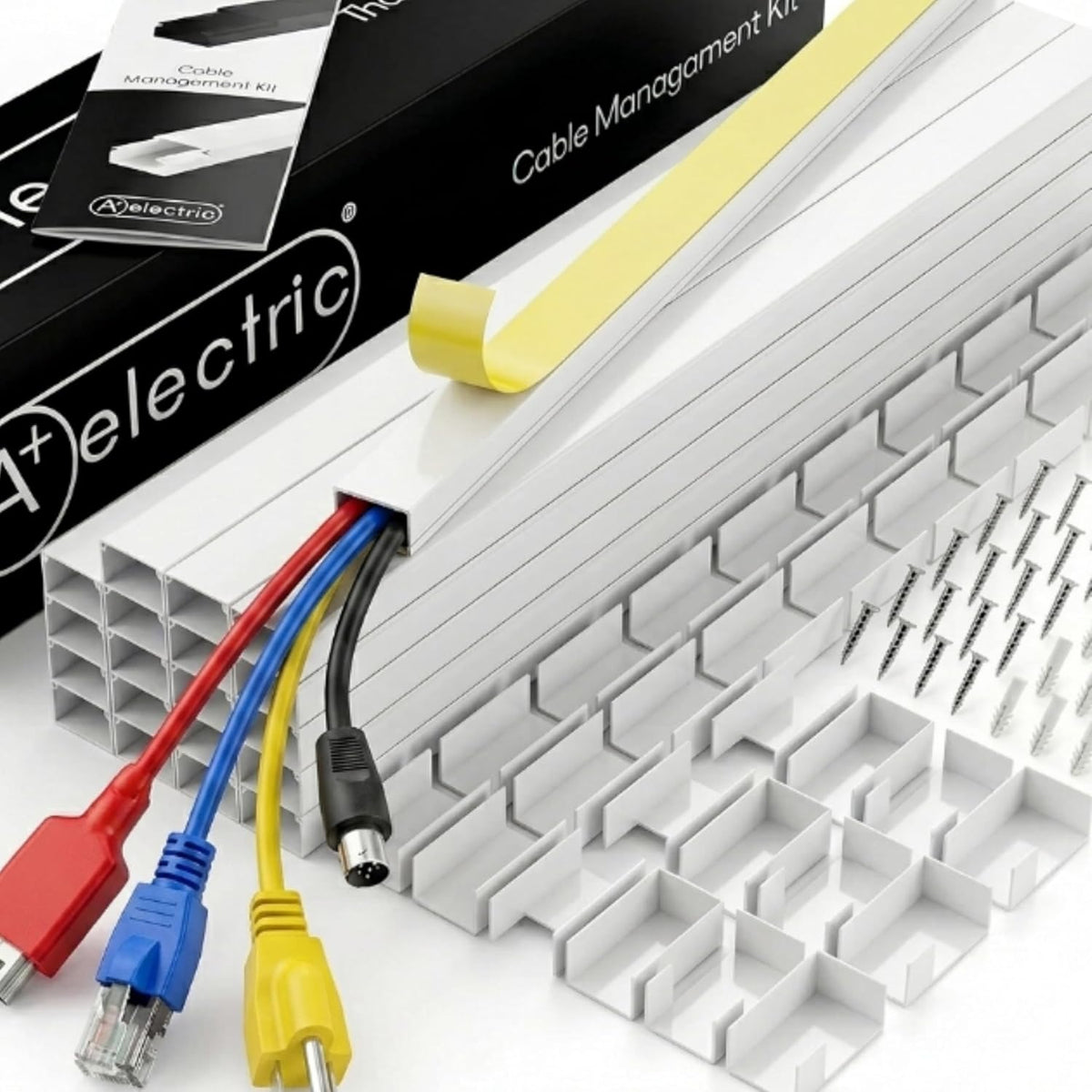A+ ELECTRIC Cord Cover Full Kit, 26ft/315in Self-Adhesive Cable Raceway, 20 S...
