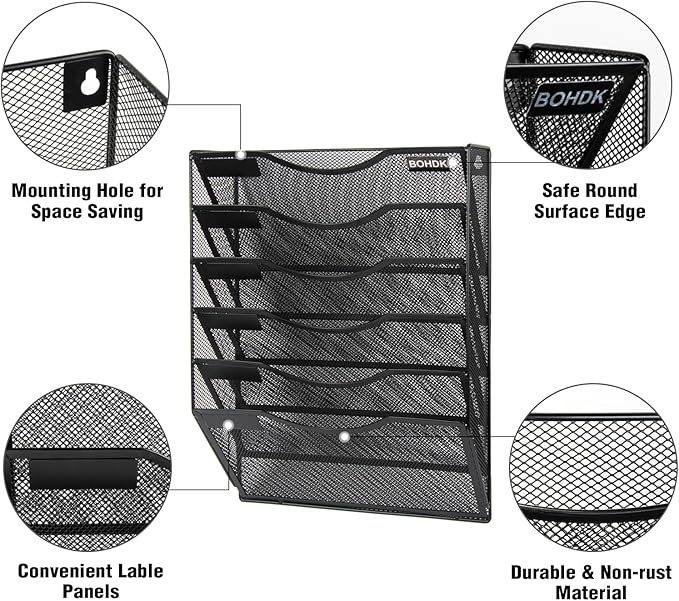 Wall File Organizer, 6 Tier Hanging File Folder Mail Organizer, Vertical Mesh - Image 5