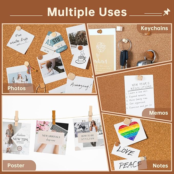 GOOLADA 300Pcs Wooden Push Pins, 2 Colors and 7 Types Decorative Thumb Tacks - Image 5