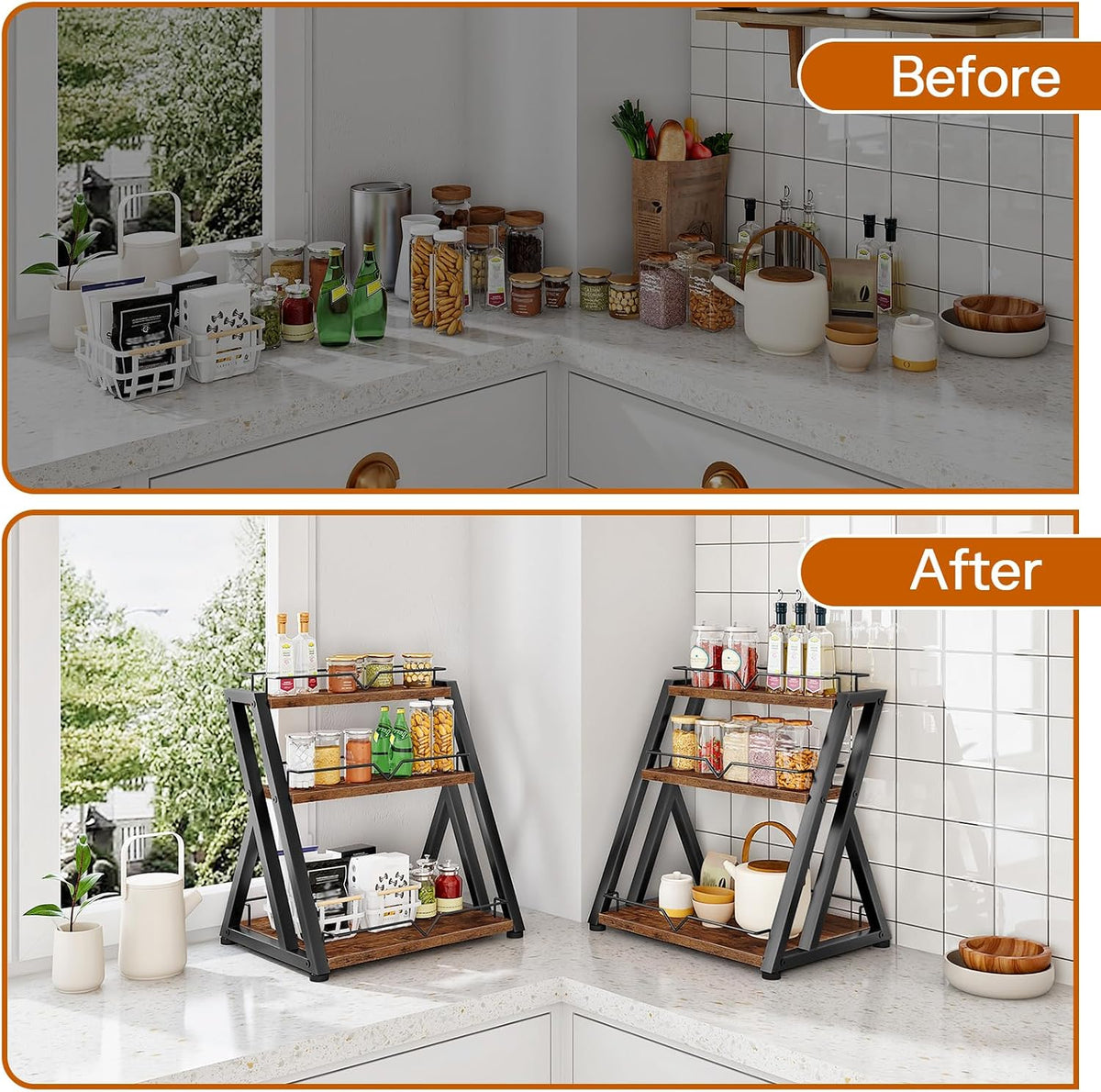 HOOBRO 3-Tier Kitchen Spice Rack, Kitchen Countertop Shelf, Desk Shelf Organi...