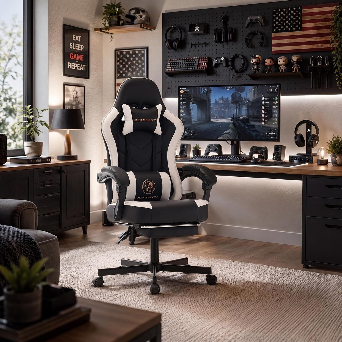 desk computer gaming chair - high back ergonomic, close-up detail