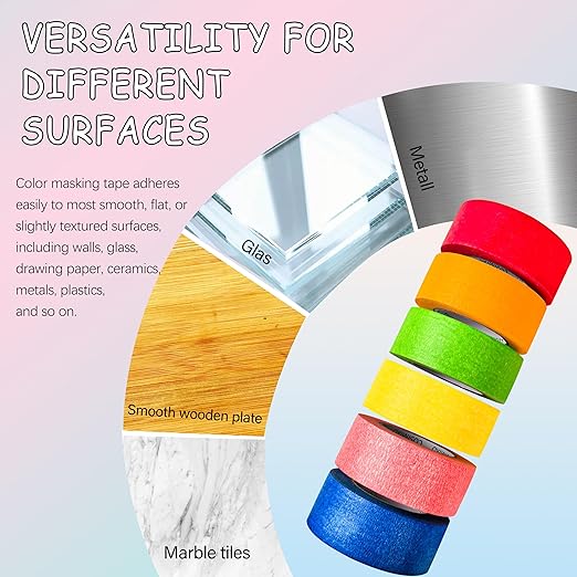 COSIMIXO Colored Masking Tape 1.88 inches x 60 Yards, Rainbow Colors Painters - Image 3