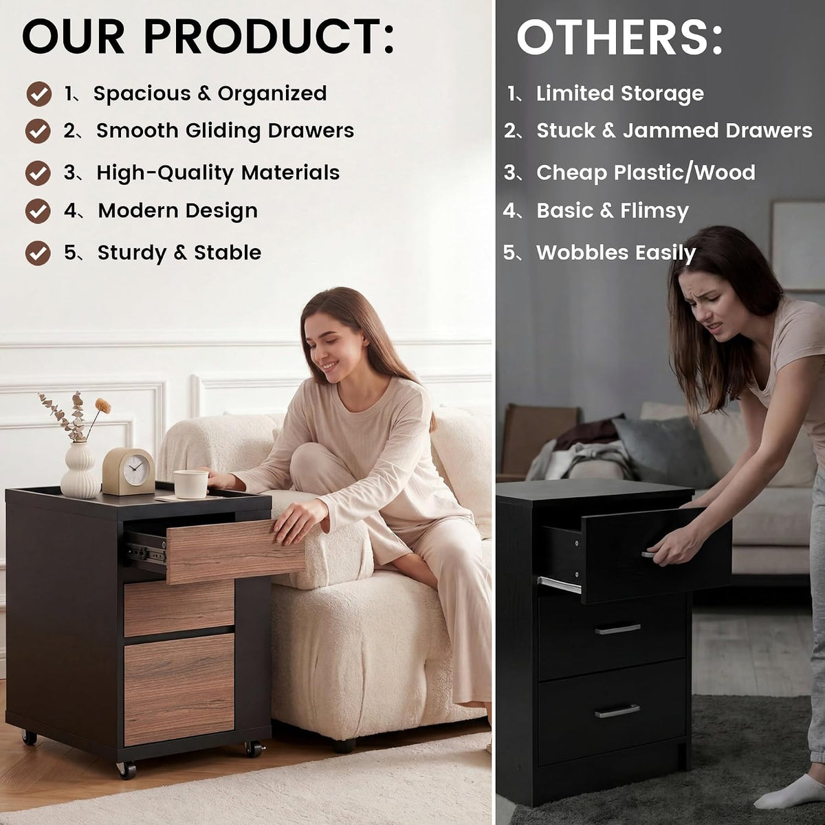 Mobile File Cabinet Under Desk with 3 Drawer, Office Storage Cabinet