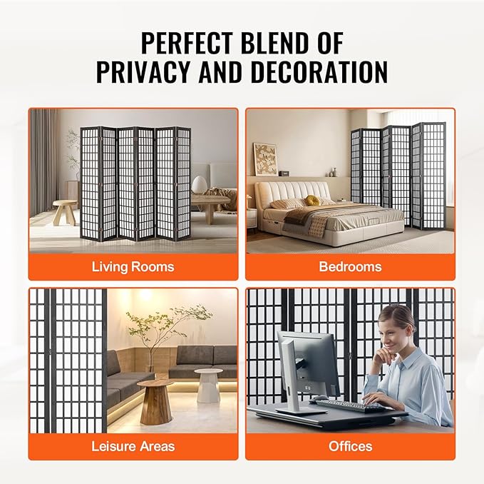 VEVOR Room Divider, 6 Panel Japanese Room Divider, Folding Privacy Screen Indoor - Image 7
