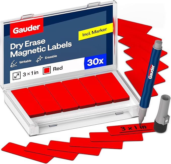 GAUDER Magnetic Dry Erase Labels | 30x Magnetic Labels | Dry Erase Magnets by GAUDER