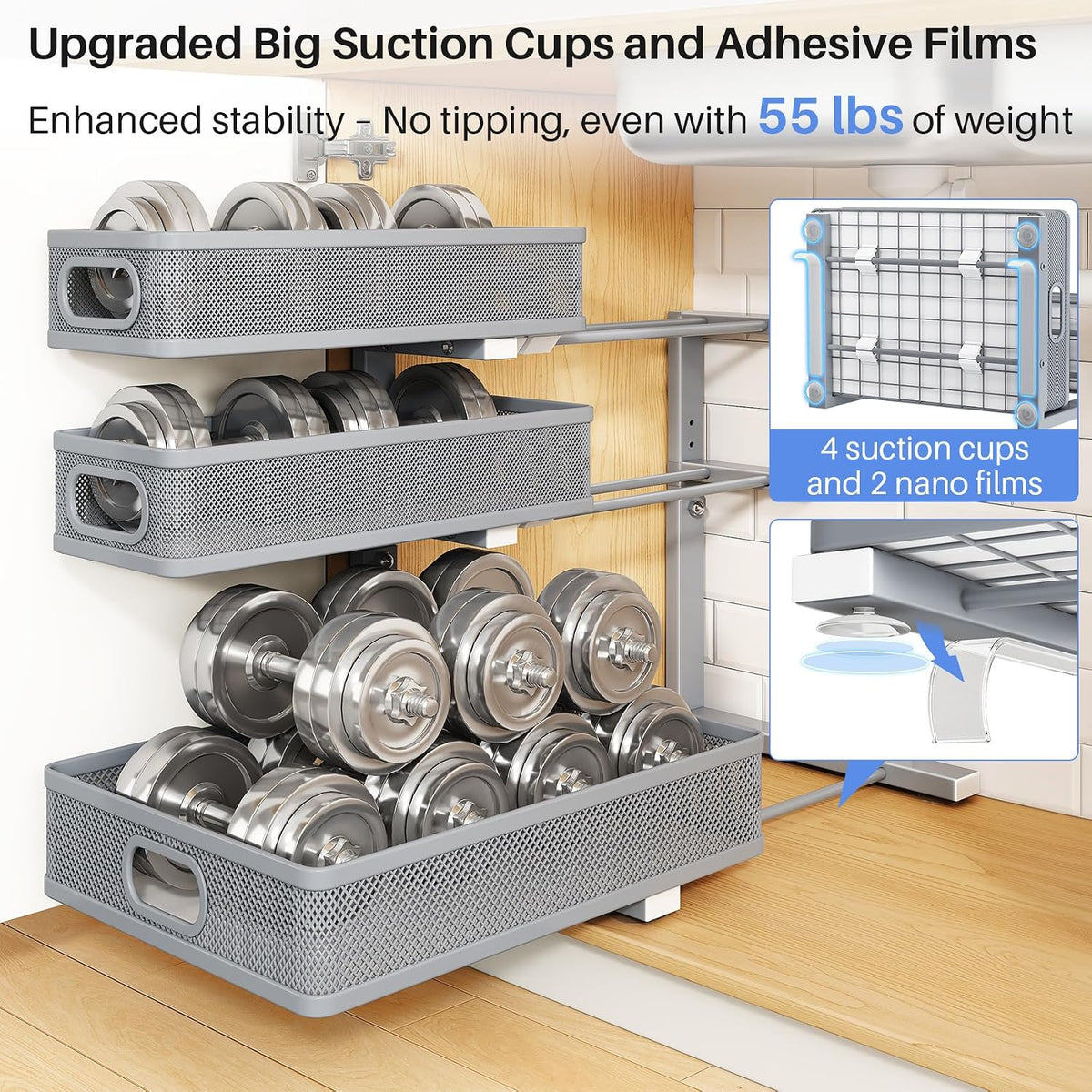Under Sink Organizer, 3-Tier Thickened Metal Pull out Cabinet Organizer Shelf...