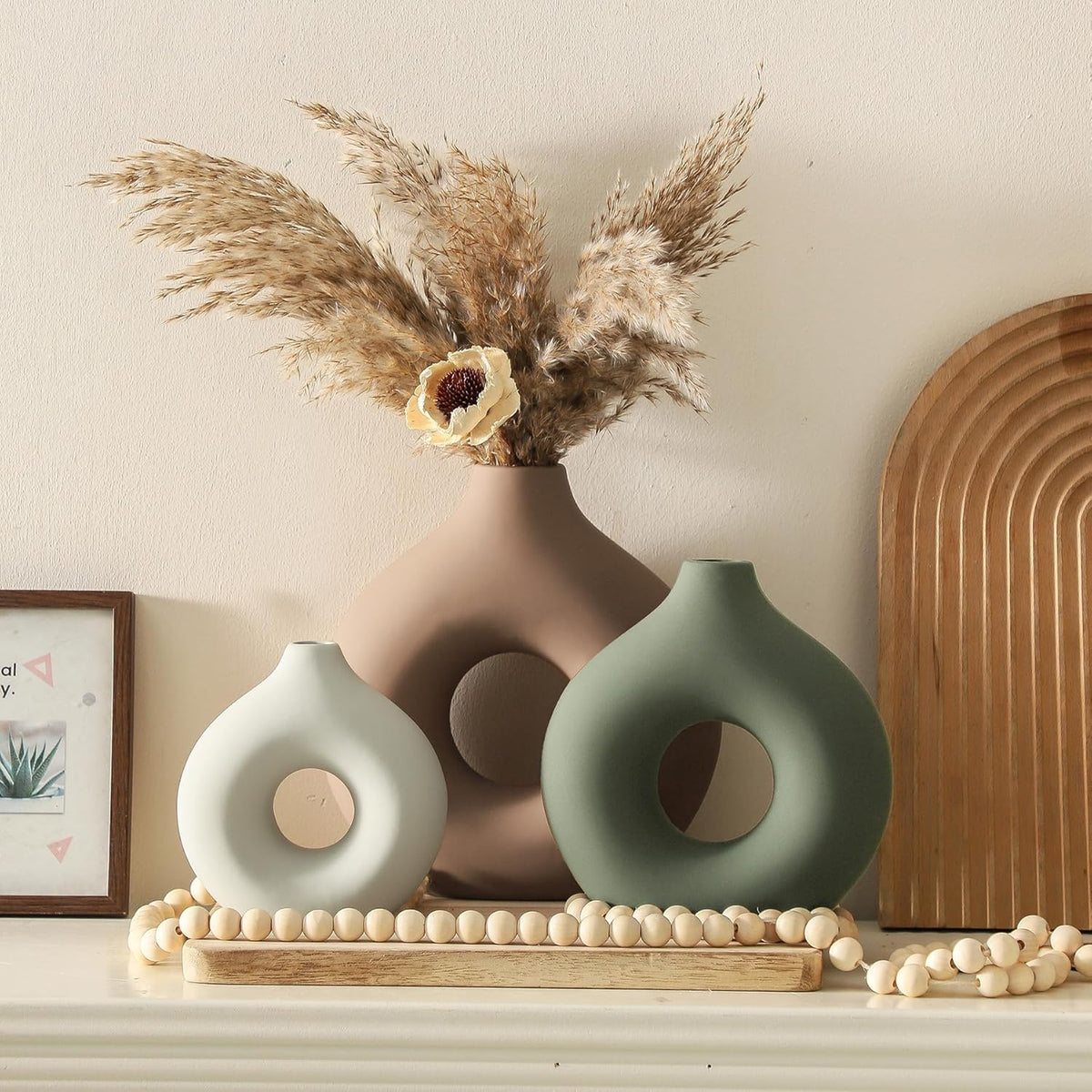 Vanselia Ceramic Vase Home Table Decor - Flower Vases Set of 3 Small Living R...