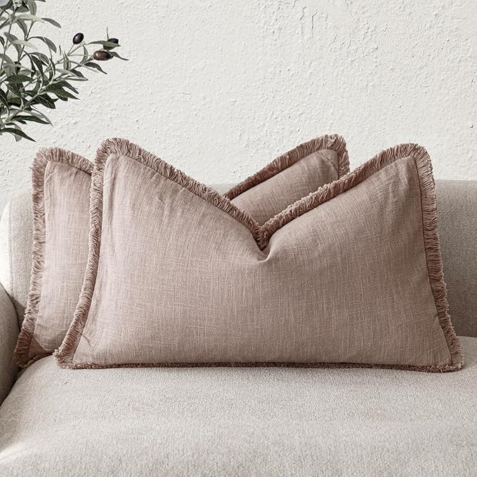 Foindtower Set of 2 Decorative Linen Fringe Lumbar Throw Pillow Covers by Foindtower