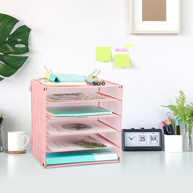 EASEPRES 5 Slot Mesh Desk Organizer Tray, File Paper Letter Folder Holder - Image 6