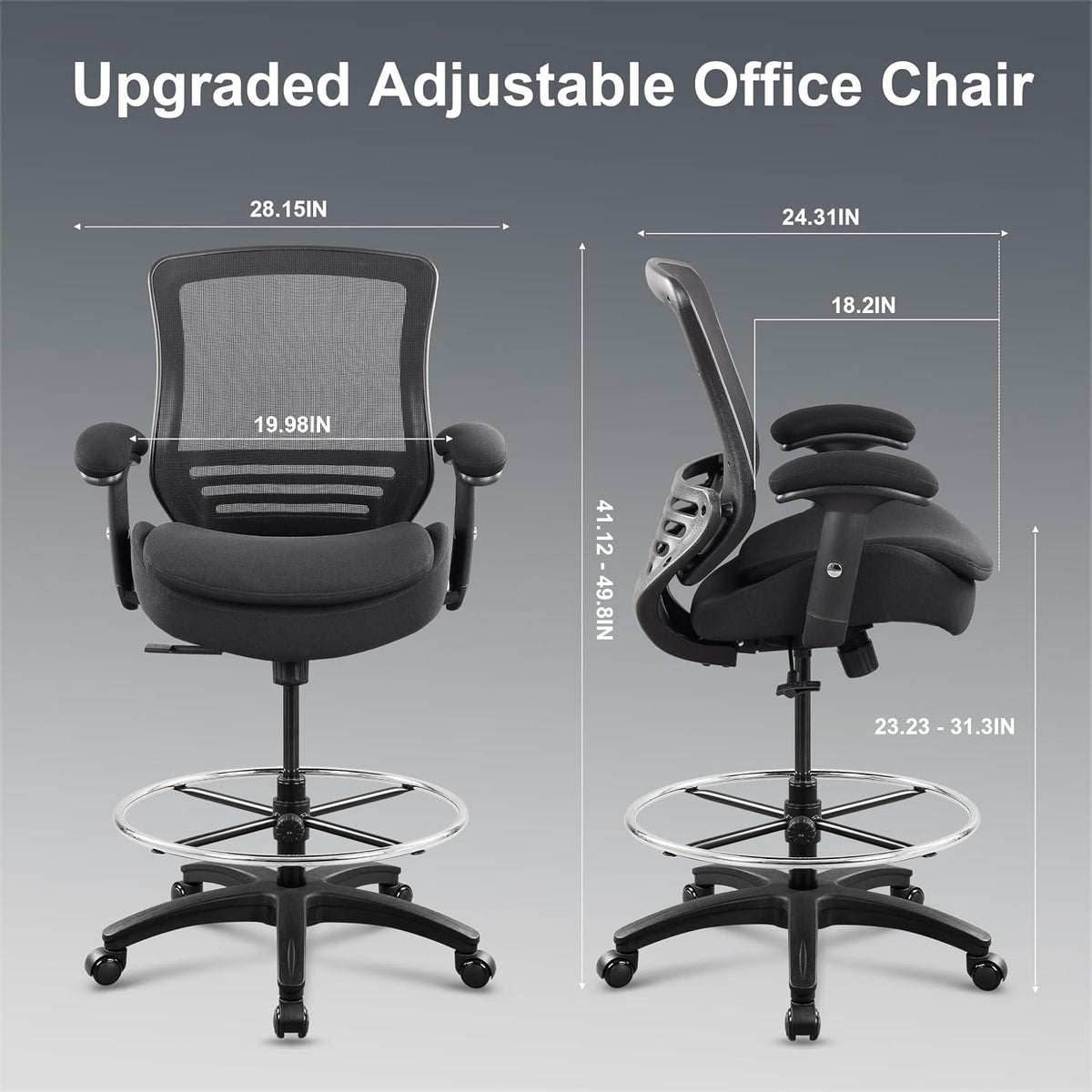 400lbs Office Drafting Chair Wide Dual Seat Cushion for High Standing Desk wi...