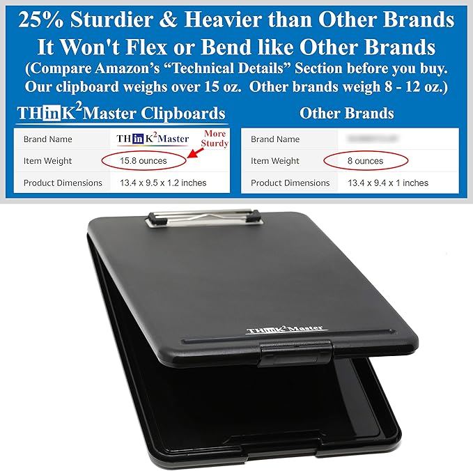 Think2Master Black Plastic Storage Clipboard. | 25% Heavier & 25% Sturdier| - Image 2