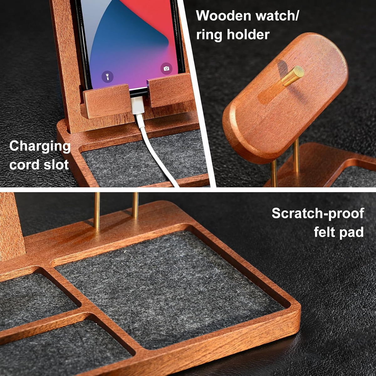 Wood Nightstand Organizer for Men, Gift for Dad Husband, EDC Tray
