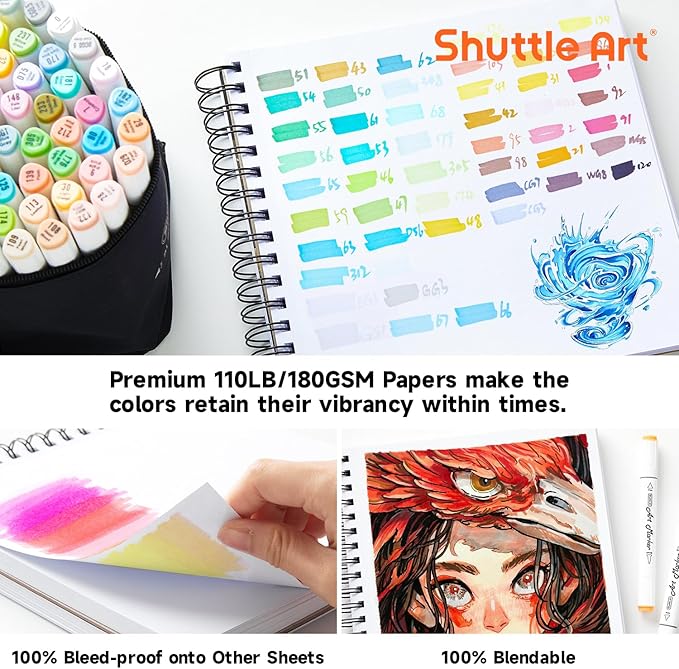 Shuttle Art Marker Pad, 8.3”x8.9” Portable Square Sketchbook, 80 Sheets Marker - Image 4