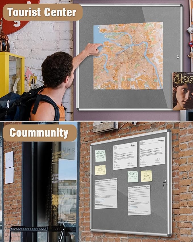 Mifuro 38"x38" Enclosed Bulletin Board, Lockable Weather-Resistant Aluminum - Image 8