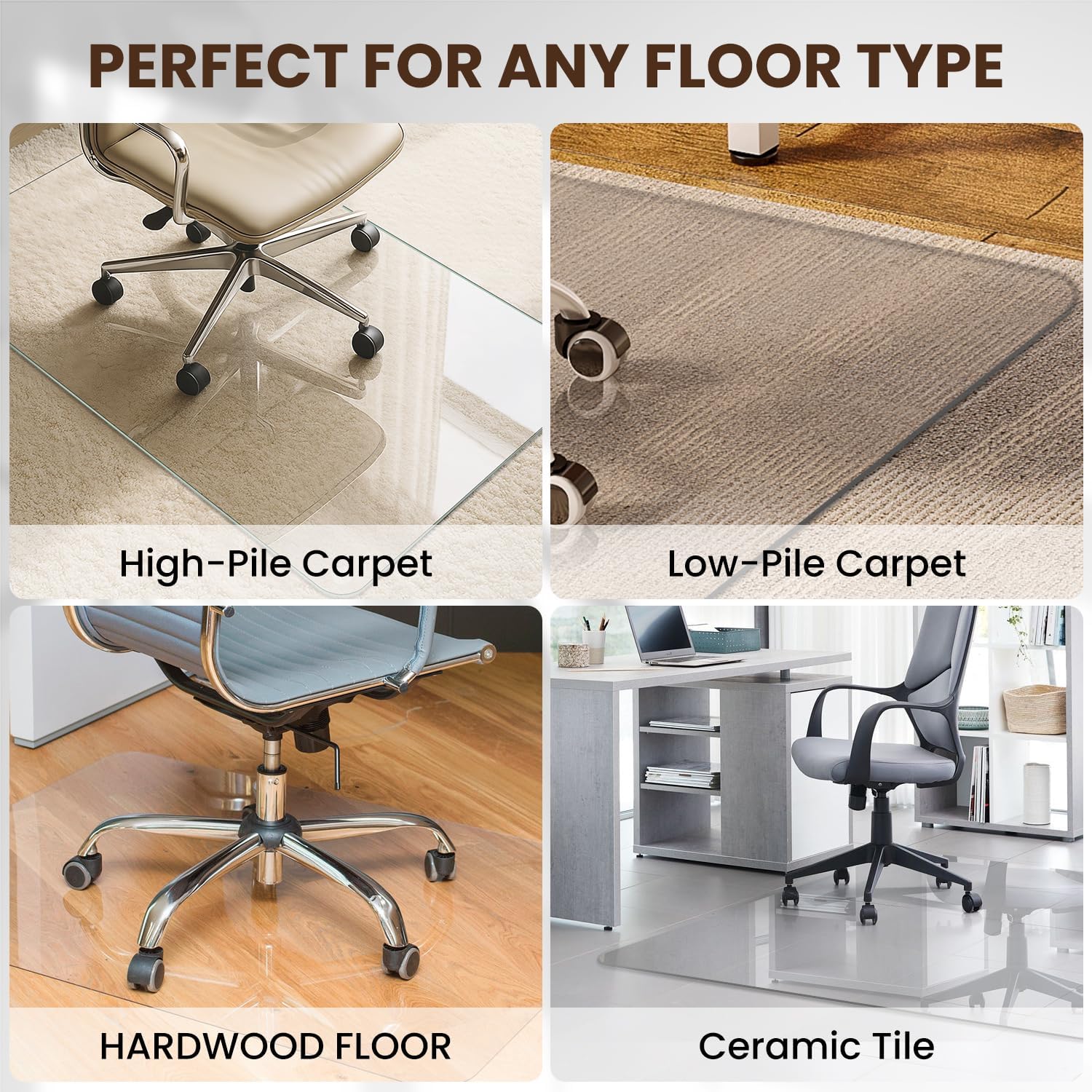 VASUHOME Heavy-Duty Tempered Glass Chair Mat, 31 x 48 Inch Large Office Floor Mat for Carpet or Hardwood Floors, 1/5" Thick with 12 Anti-Slip Pads