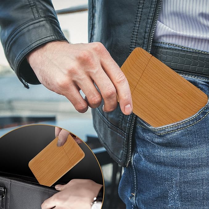 Yookin Wood Business Card Holder Wooden Magnetic Business Card Case Portable - Image 7