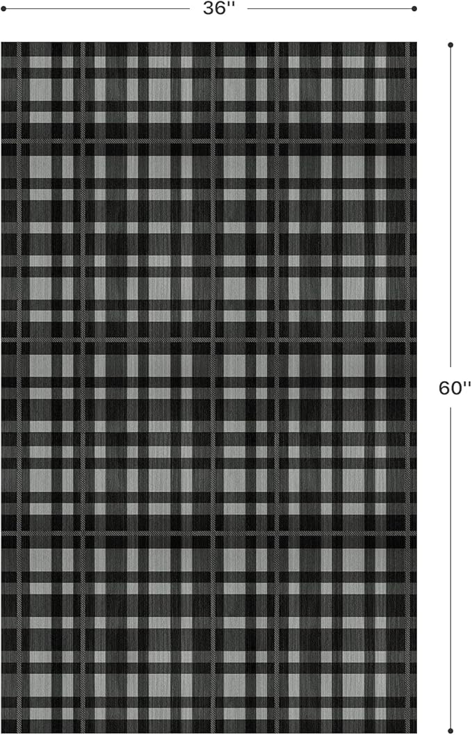 GENIMO Checkered Rug 3x5 Ft Black and White Fine Plaid Outdoor Rug Buffalo - Image 2