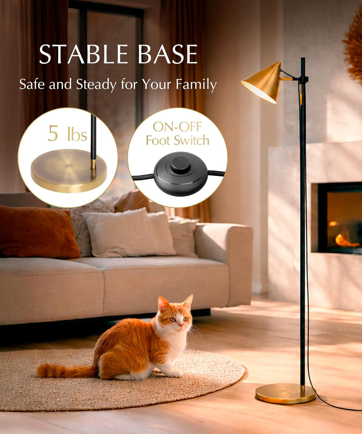 HarvestLand Noah 59" Brass Reading Floor Lamp, Adjustable Over Chair Lamp