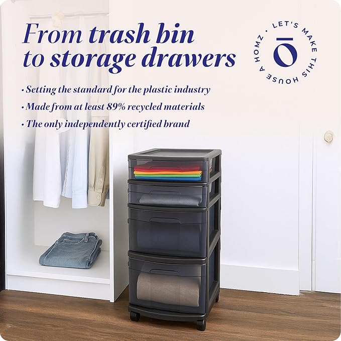 HOMZ Drawer Tower, 4-Tier Clear Plastic Storage Organizer Cart, and Classroom - Image 8