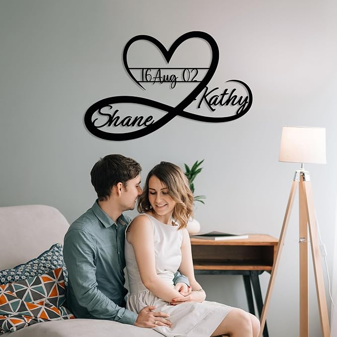 Personalized Valentines Metal Wall Sign, Custom Infinity Heart Love Couple Name - Image 3