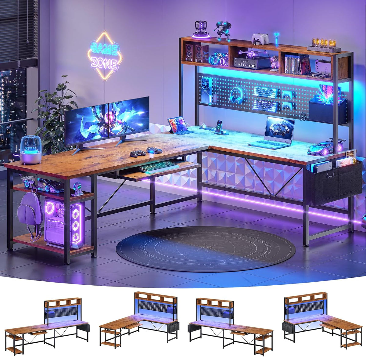 SEDETA L Shaped Computer Desk, Reversible Corner Desk with Power Outlet