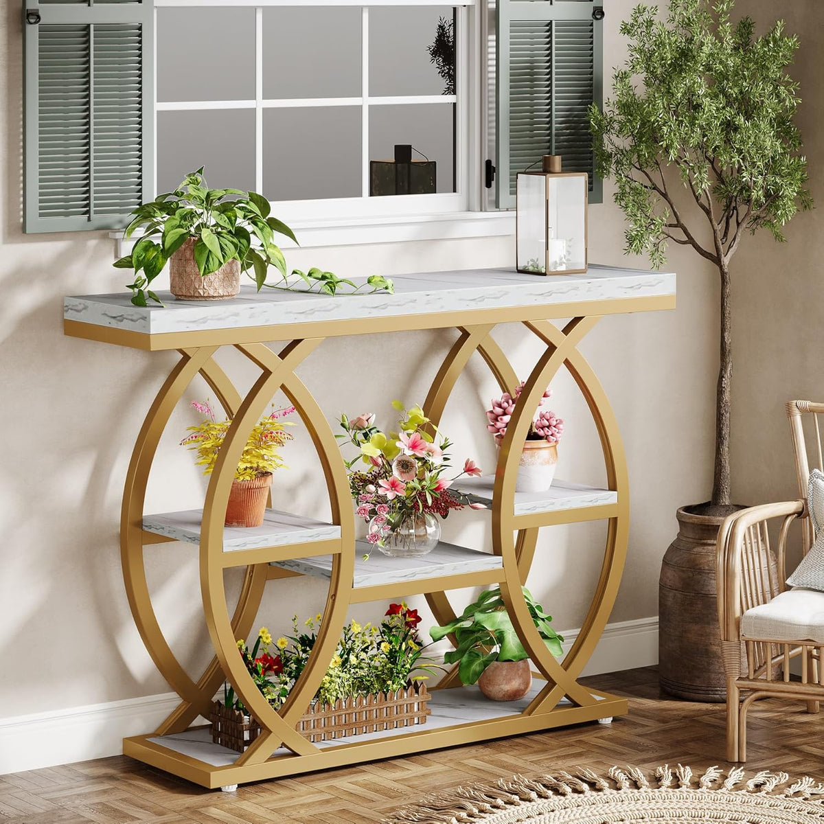 Tribesigns 39.4" Console Table, Sofa Table, Accent Tables, White Gold