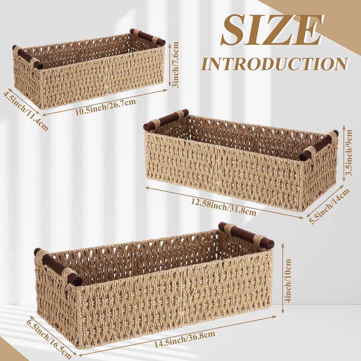 Boao 3 Pcs Boho Storage Wicker Baskets Handmade Woven Decorative Paper Rope B...
