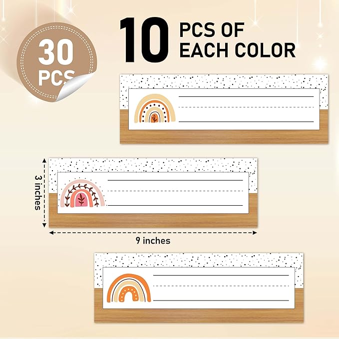 Name Tags for Classroom Cubbies, 30 Boho Rainbow Name Plates for Desks - Image 2