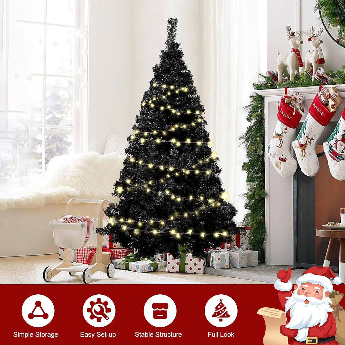 5ft Halloween Black Christmas Tree for Home, Office, Party Decoration, Artifi...