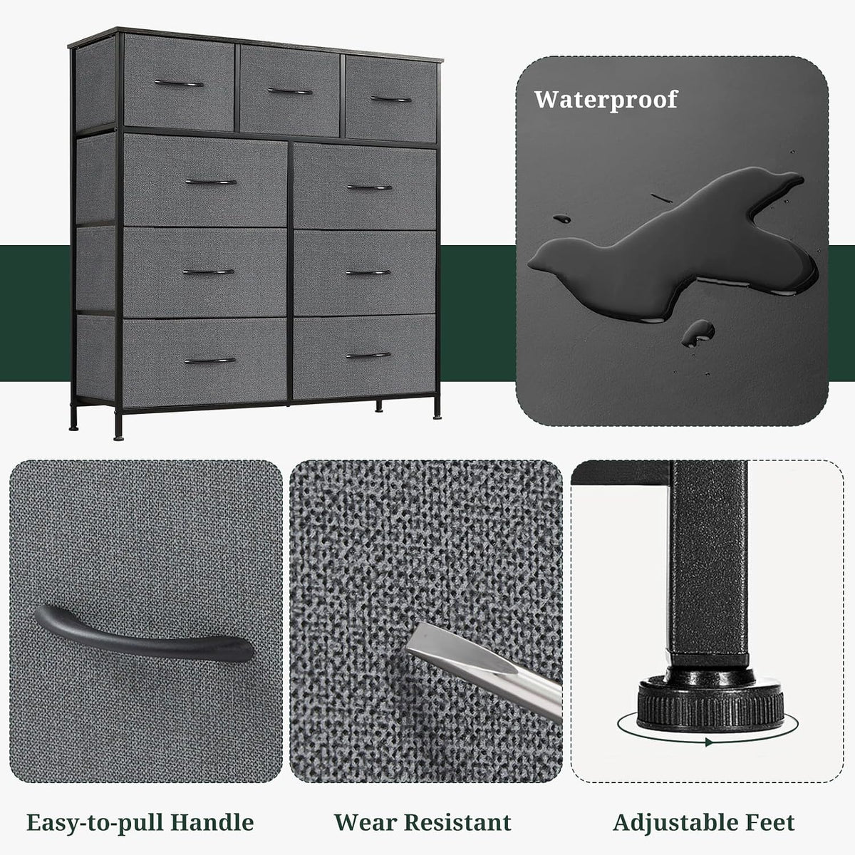 9-Drawer Dresser for Bedroom, Anti-Tip Tall Storage Organizer