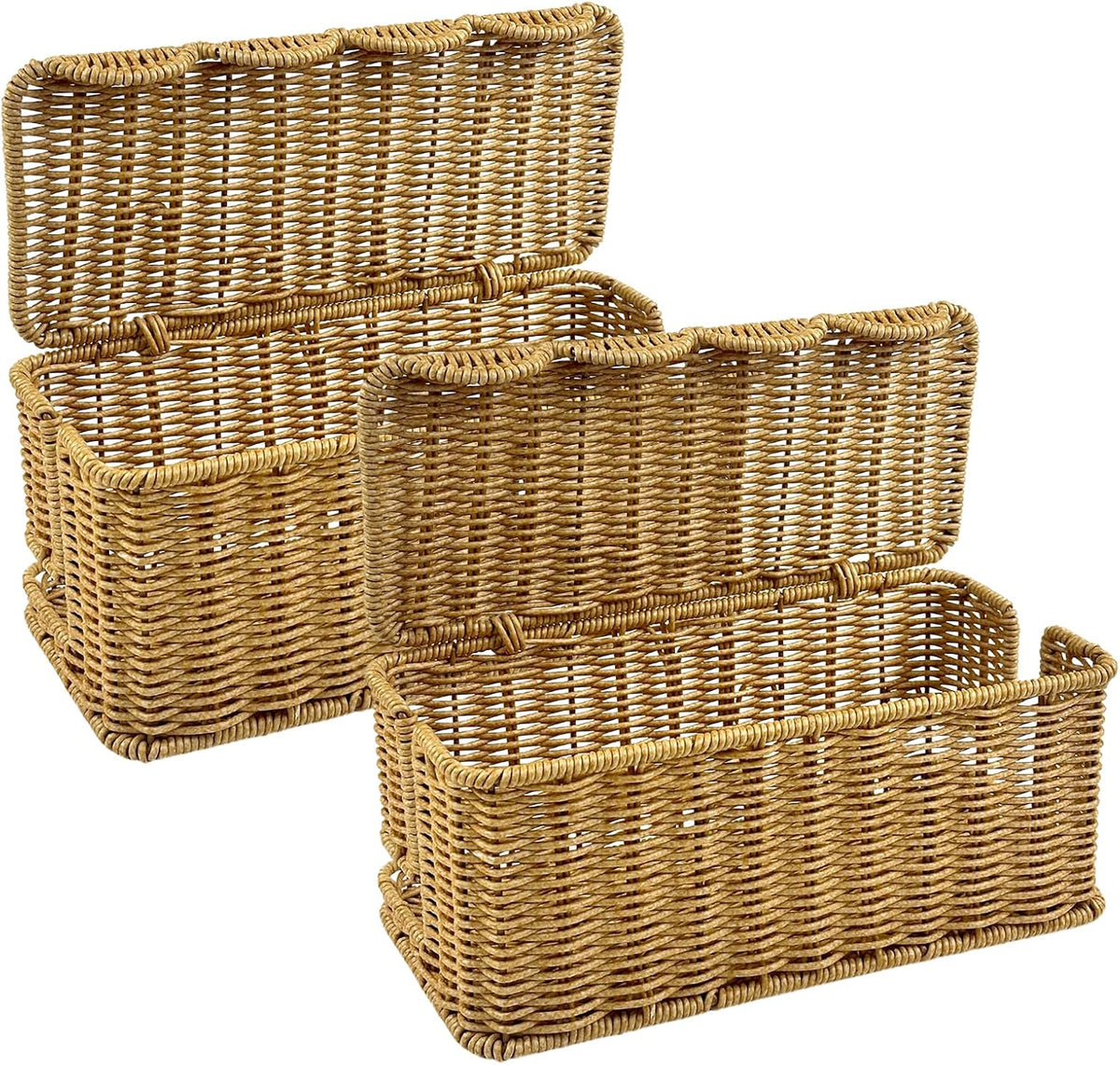 2 Pack Scalloped Edge Cable Management Box Handmade, Plastic Rattan Cable Org...