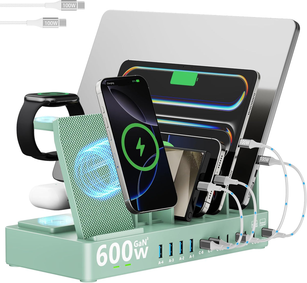 600w Charging Station for Multiple Devices, 15 in 1 Wireless Charger