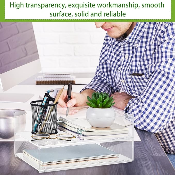 Harloon 4 Tier Acrylic Paper Tray 12 x 9.3 x 2.7 Inches Stackable Letter Clear - Image 5