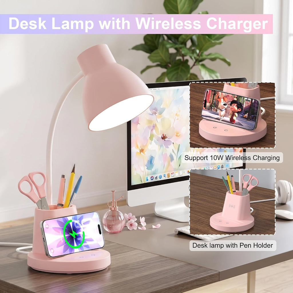 10w wireless charging led desk lamp with pen shown in use