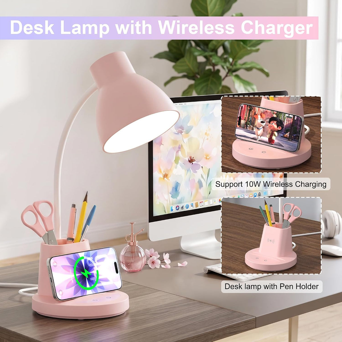 10w wireless charging led desk lamp with pen shown in use