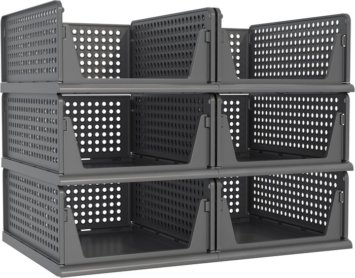 Pinkpum 6 Pack Closet Organizer Storage Bins Stackable Plastic Drawer Shelf
