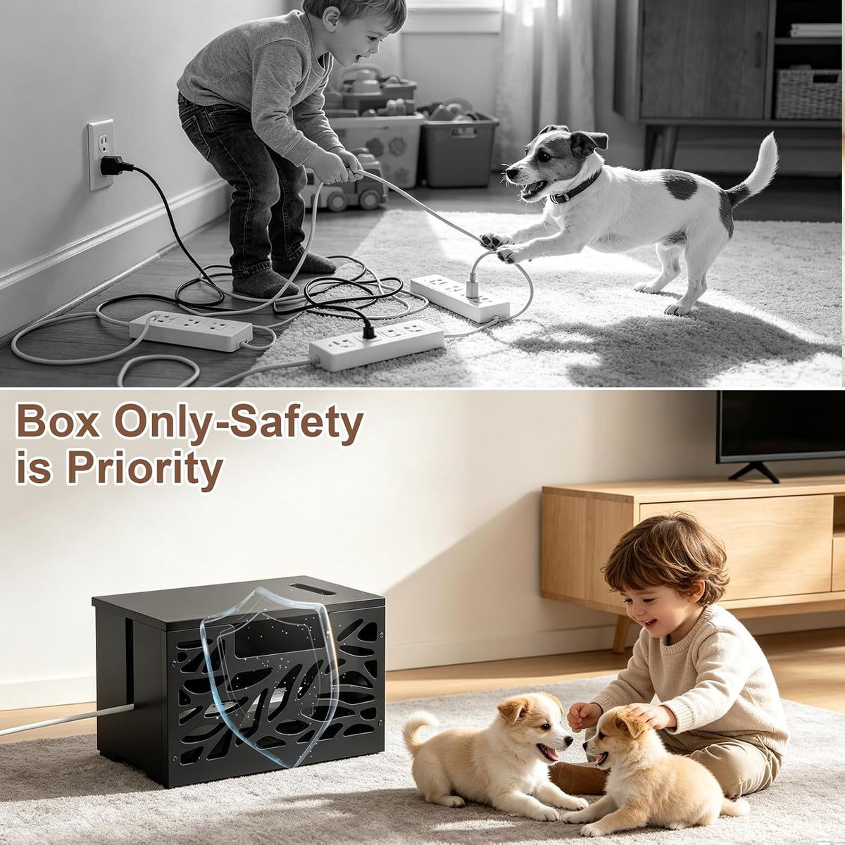 Large Cable Management Box, Cord Hider for Power Strip, Black