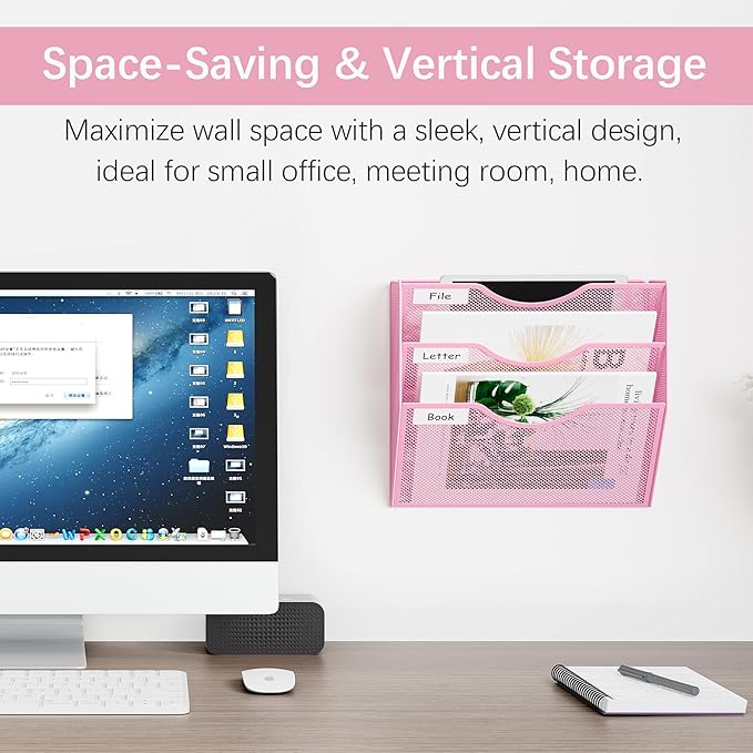 EasyPAG 3 Pocket Mesh Wall File Organizer, Hanging Paper Folder Holder - Image 2
