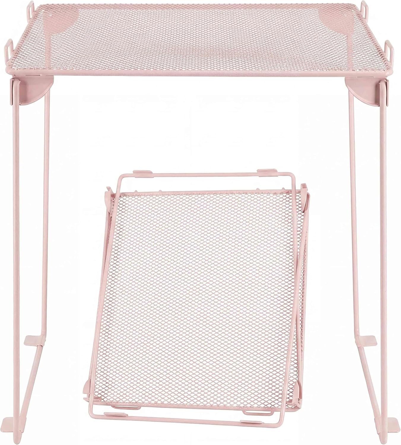 Neudeco Pack 2, Mesh Locker Shelf, Stackable Extra Tall Locker Organizer, Collapsible and Metal Build, Fits Standard Size School Locker, Suitable for Work, Kitchen, Bathroom (Pink)
