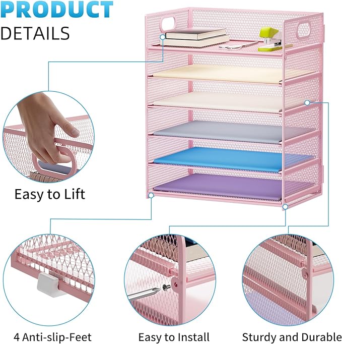 Marbrasse 6 Tier Paper Organizer Letter Tray - Image 4
