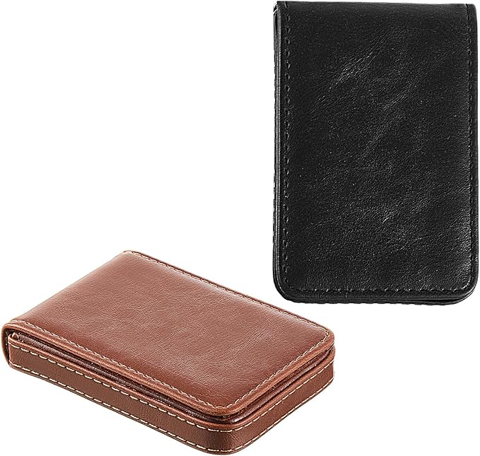 Outus 2 Pieces Business Card Holder, PU Leather Business Card Case Pocket Wallet - Image 4