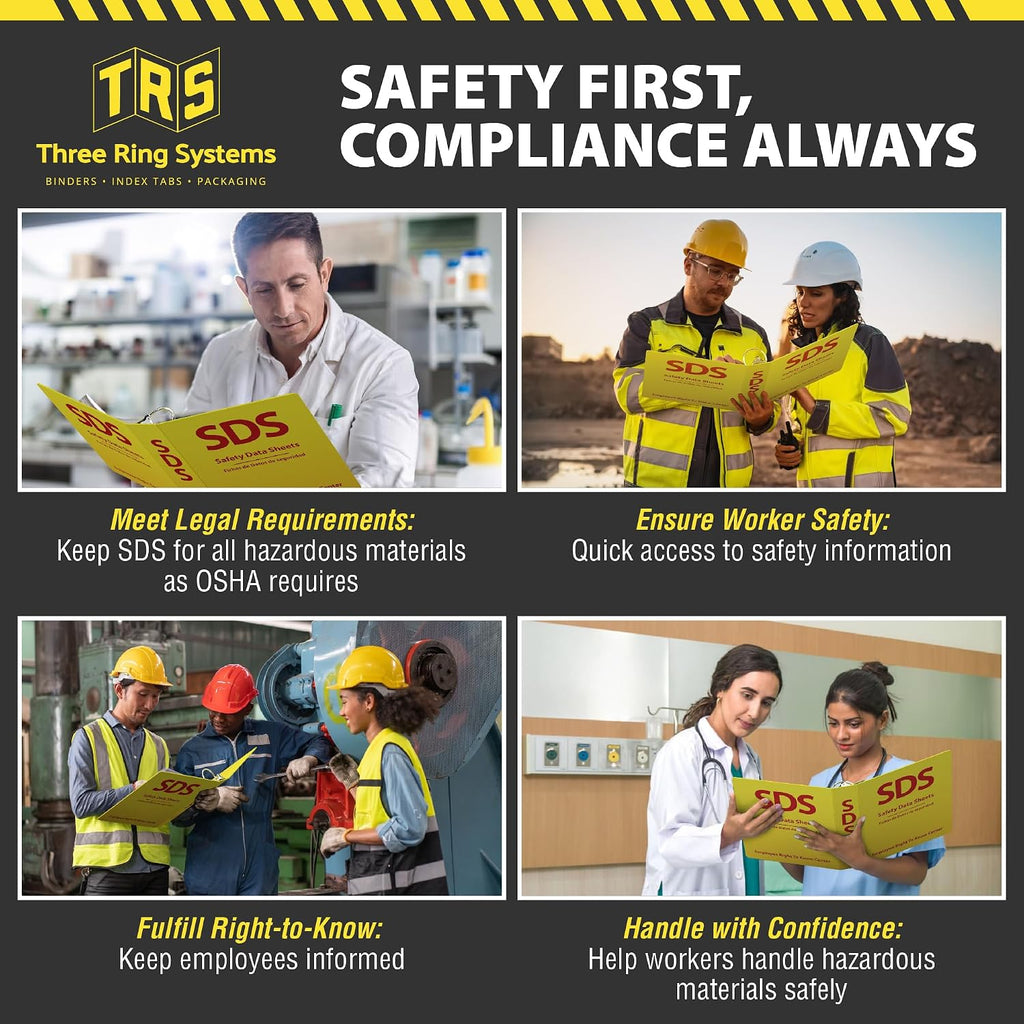 SDS Binder 2 Inch - OSHA Compliant Safety Data Sheet Binder - Bilingual English/Spanish - Heavy Duty MSDS Binder - Holds 400 Sheets - Bright Yellow