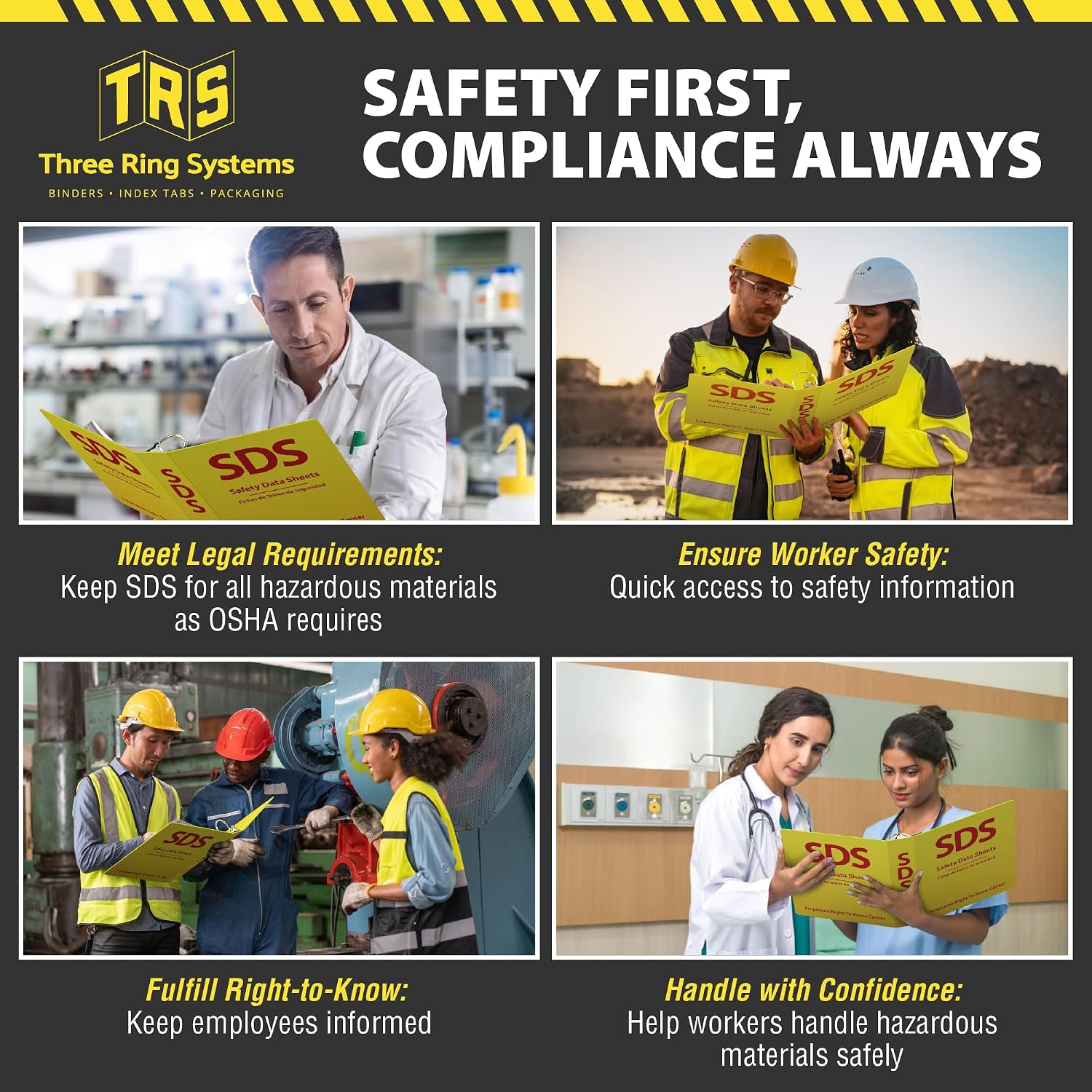 SDS Binder 2 Inch - OSHA Compliant Safety Data Sheet Binder - Bilingual English/Spanish - Heavy Duty MSDS Binder - Holds 400 Sheets - Bright Yellow