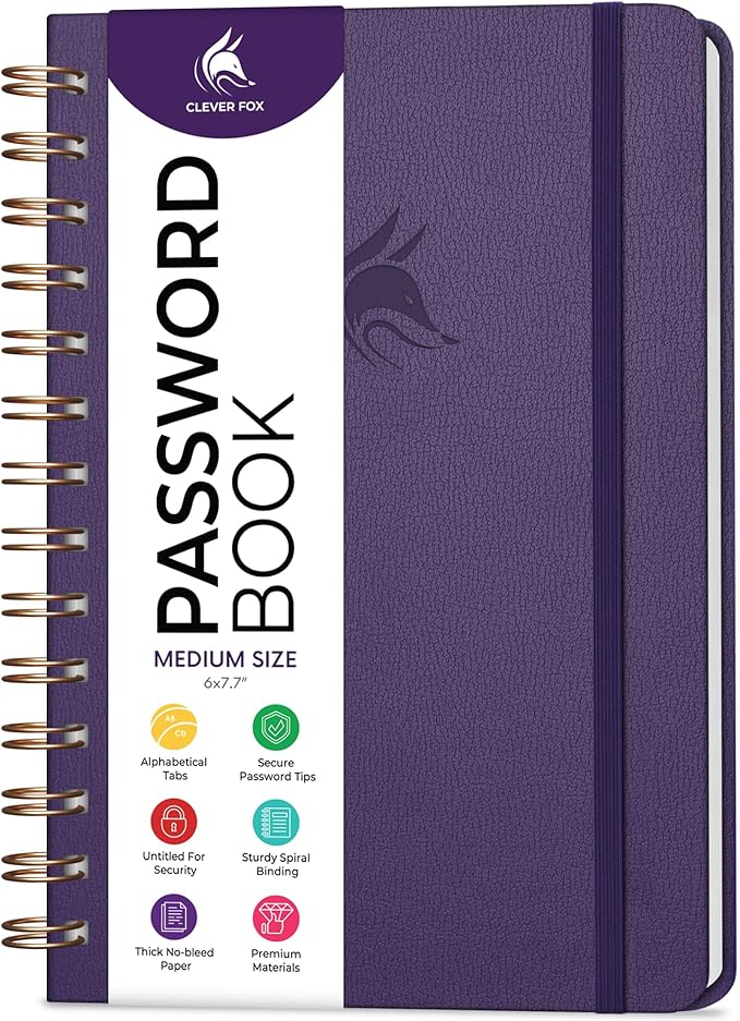 Clever Fox Password Book Spiral – Internet Address & Password Organizer by CleverFox