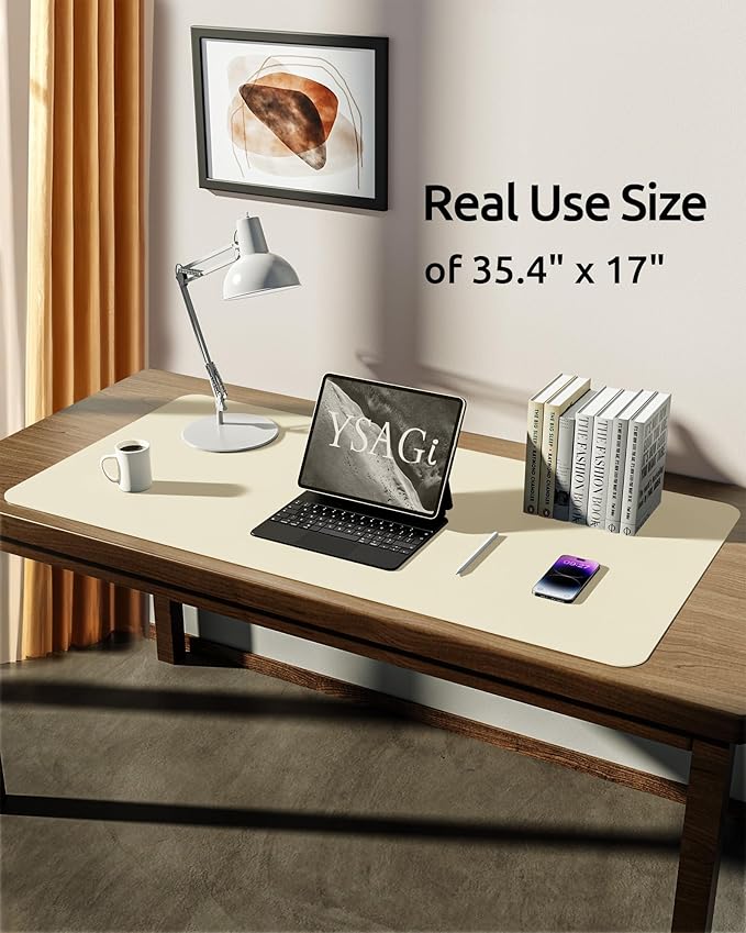 YSAGi Leather Desk Protector, Office Mat, Large Mouse Mat, Non-Slip PU Leather - Image 5