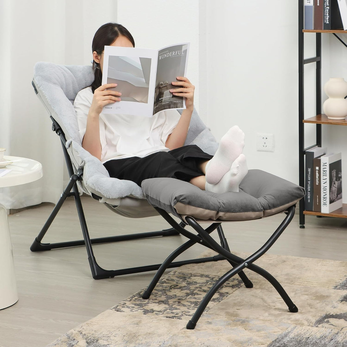 15"(H) Folding Ottoman, Foldable Footrest Stool, Portable Small Foot Sto...