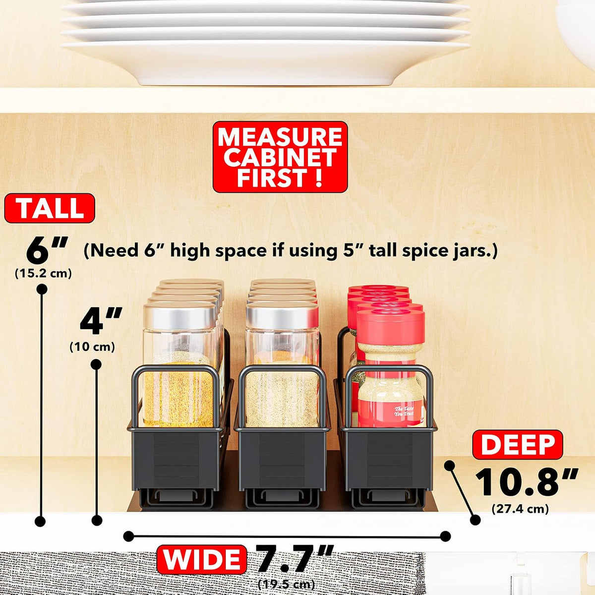 SpaceAid Pull Out Spice Rack Organizer for Cabinet, Heavy Duty Slide Out Seas...